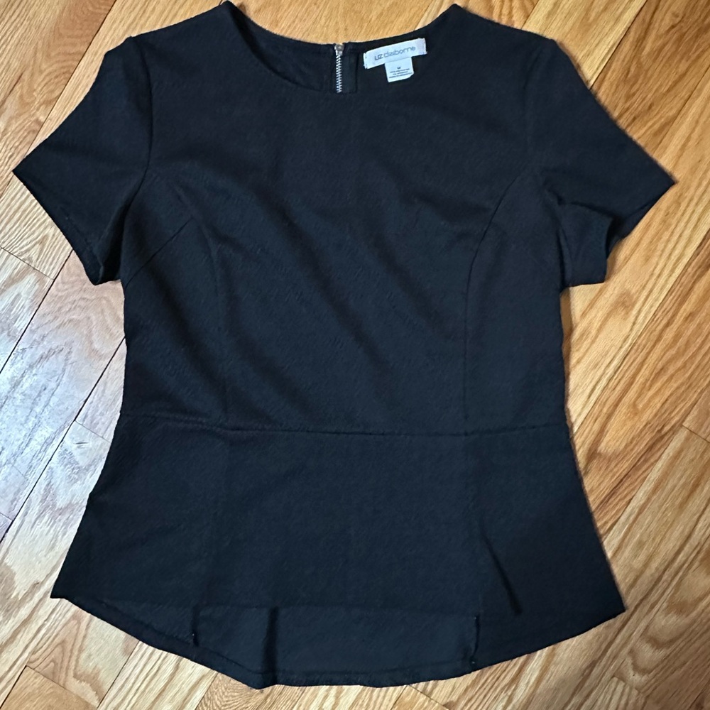 Liz Claiborne Peplum Elegant Black Short Sleeve Blouse
